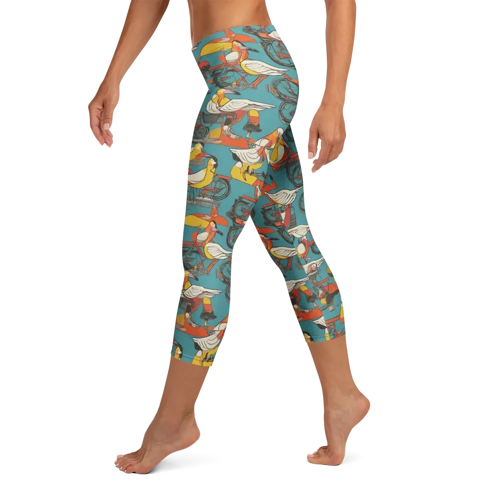 Avian Velocipede on Capri Leggings — Left