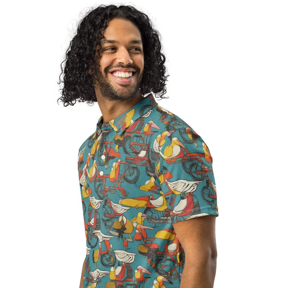 Avian Velocipede on Men's Slim Fit Polo Shirt — Left Front