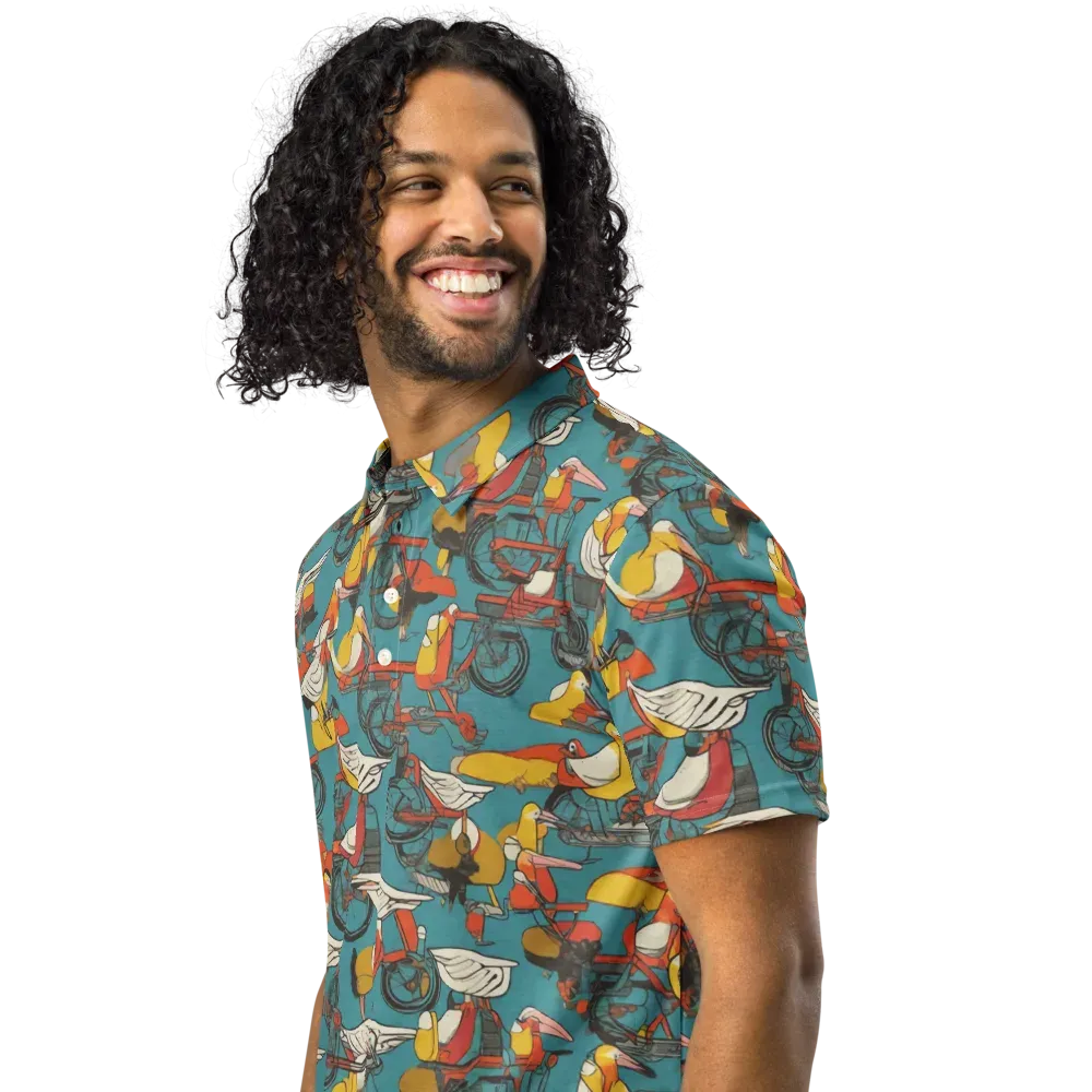 Avian Velocipede on Men's Slim Fit Polo Shirt — Left Front