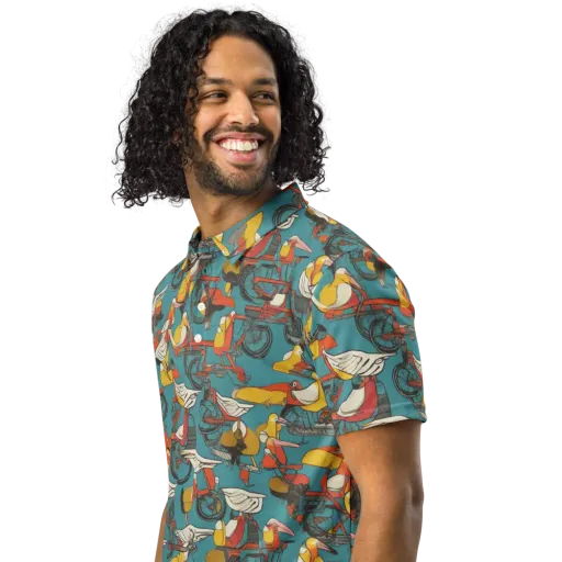 Avian Velocipede on a Men's Slim Fit Polo Shirt