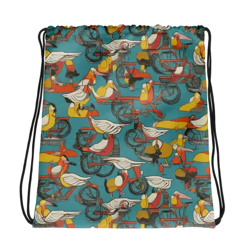 Avian Velocipede on a Drawstring Bag