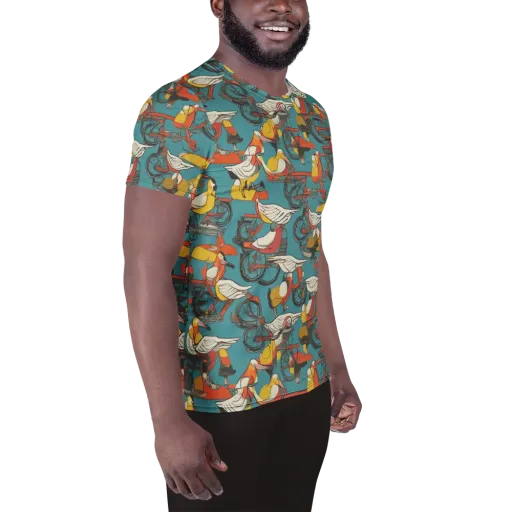 Avian Velocipede on a Men's Athletic T-Shirt