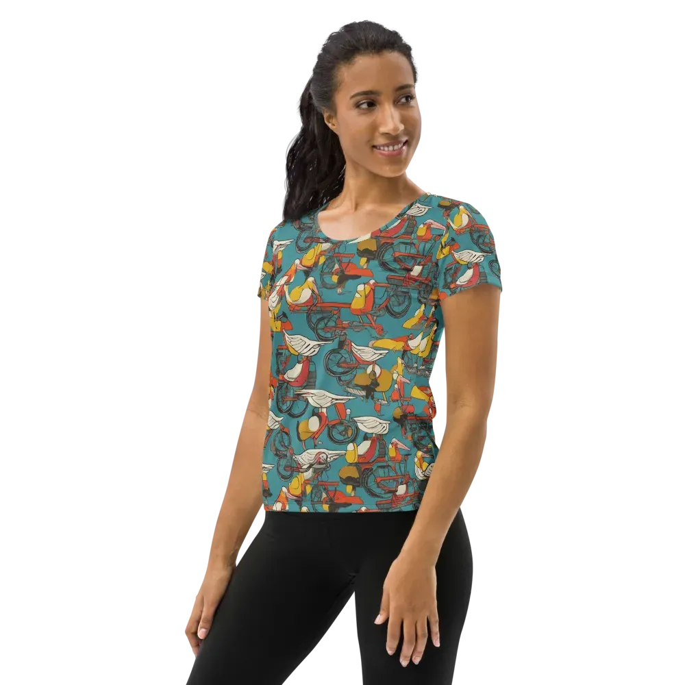 Avian Velocipede on Women's Athletic T-Shirt — Left