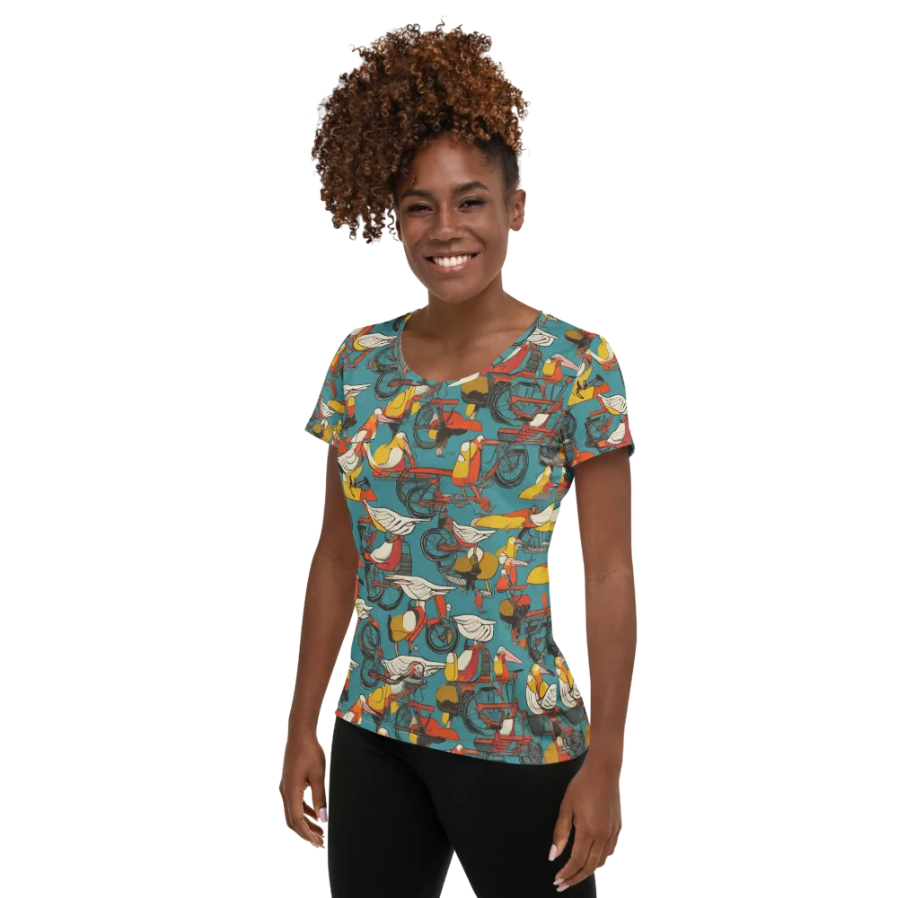 Avian Velocipede on Women's Athletic T-Shirt — Left