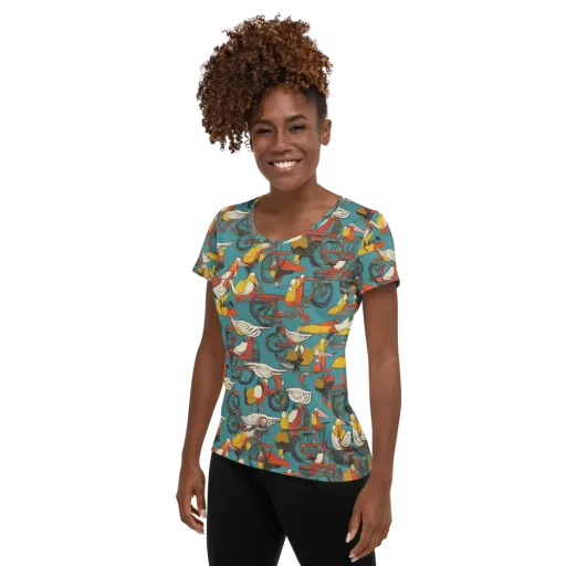 Avian Velocipede on a Women's Athletic T-Shirt