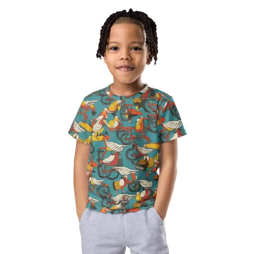 Avian Velocipede on a Kids Crew Neck T-Shirt