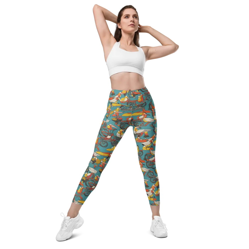 Avian Velocipede on Leggings with Pockets — Front