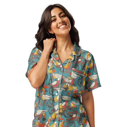 Avian Velocipede on a Women's Short Sleeve Pajama Top