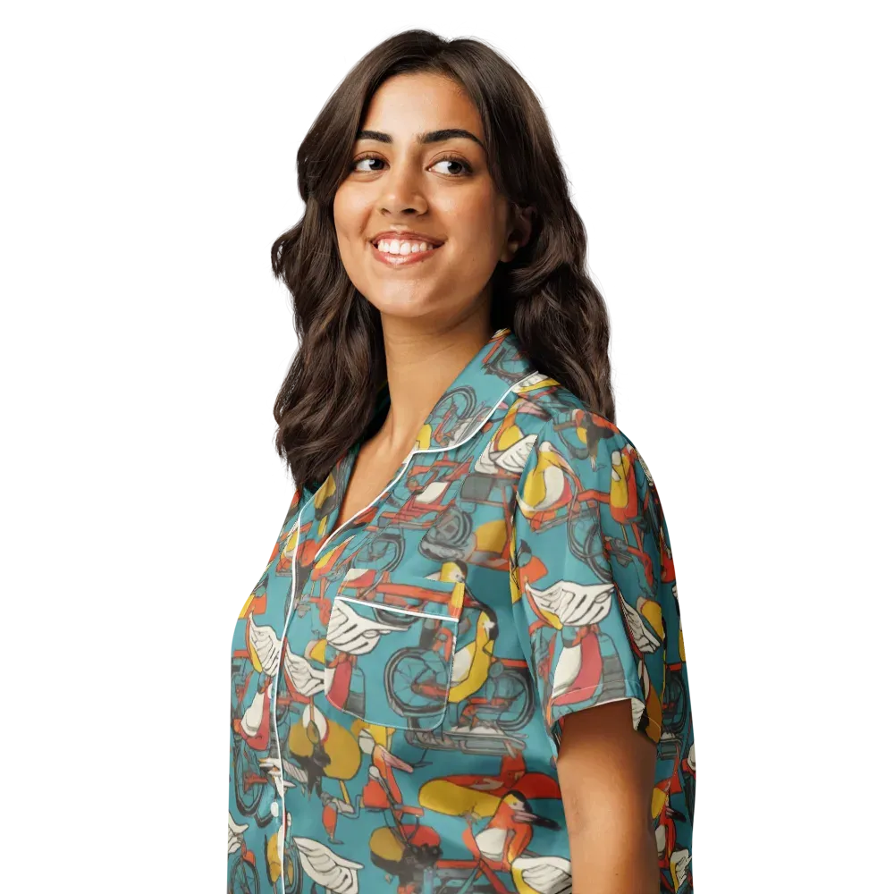Avian Velocipede on Women's Short Sleeve Pajama Top — Left Front