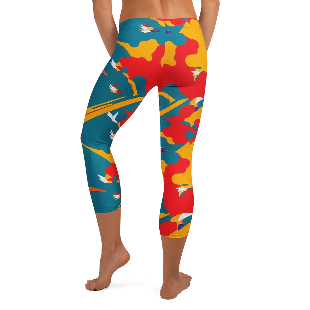 Harlequin Aviary on Capri Leggings — Back