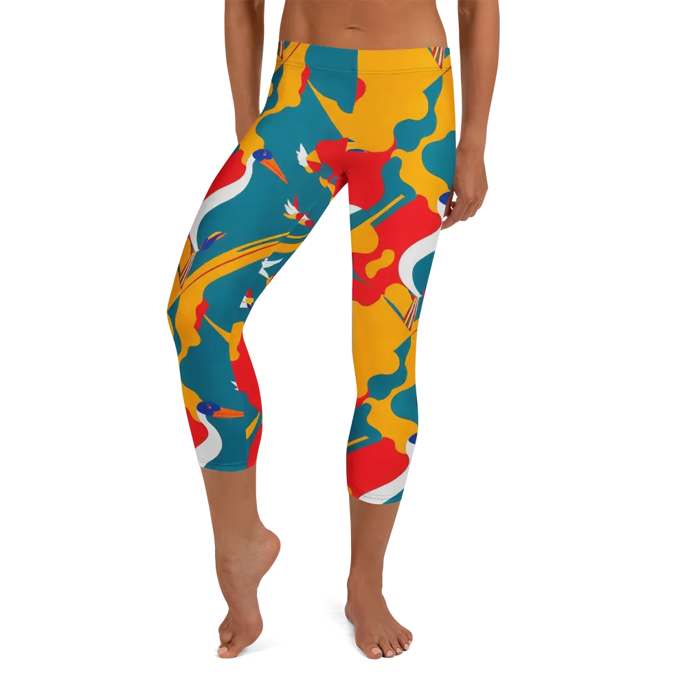 Harlequin Aviary on Capri Leggings — Front