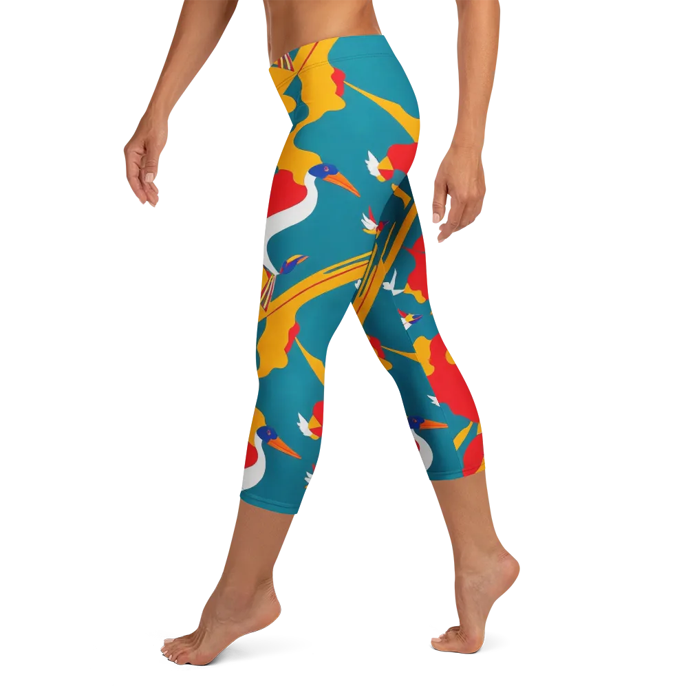 Harlequin Aviary on Capri Leggings — Left