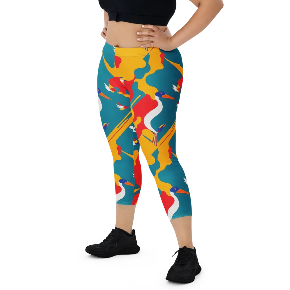 Harlequin Aviary on Capri Leggings — Front