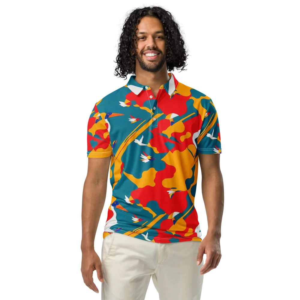 Harlequin Aviary on Men's Slim Fit Polo Shirt — Front