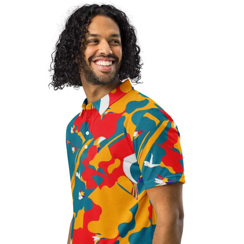 Harlequin Aviary on Men's Slim Fit Polo Shirt — Left Front