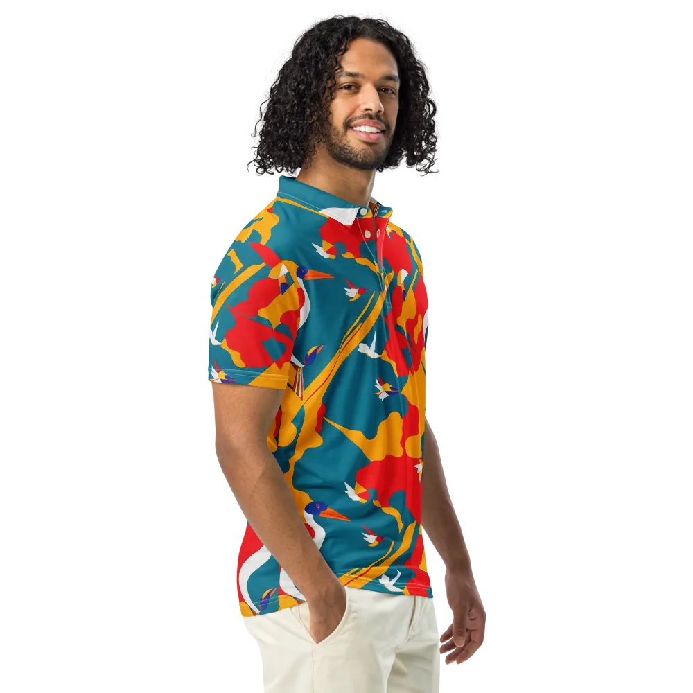 Harlequin Aviary on Men's Slim Fit Polo Shirt — Right Front