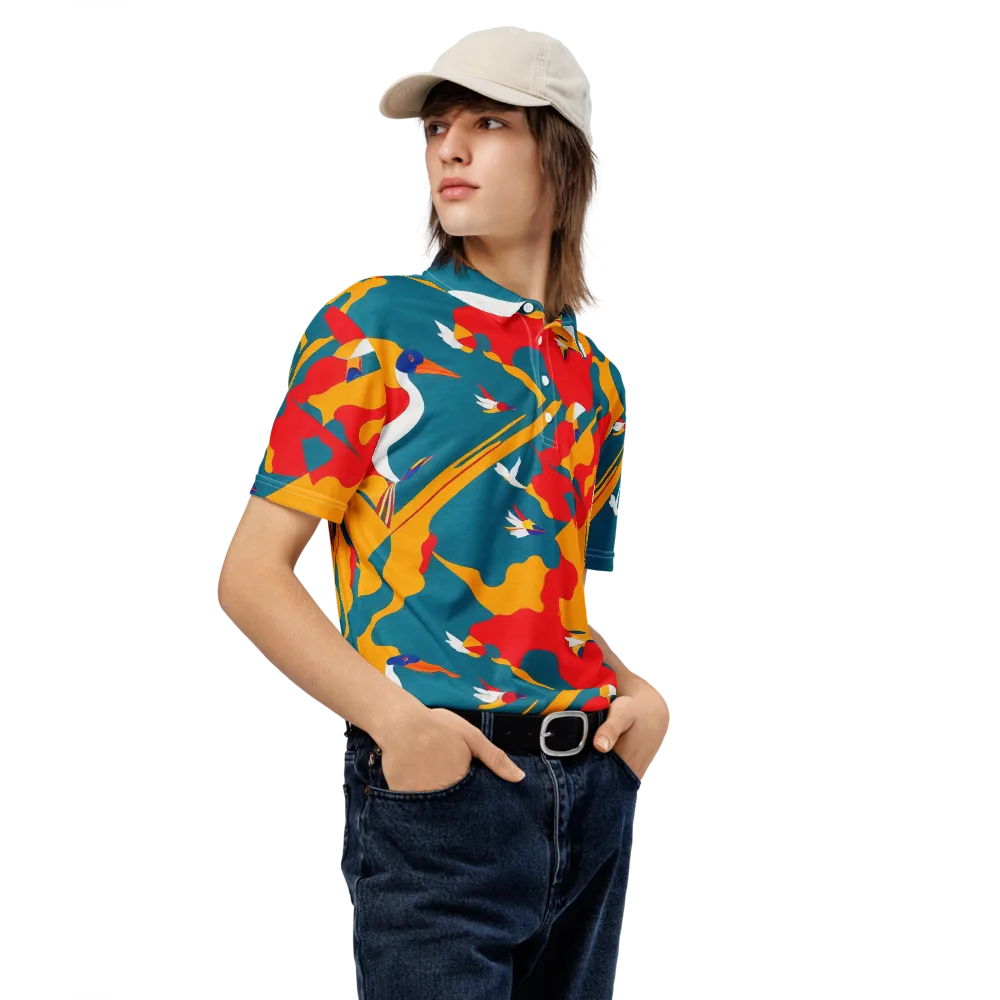 Harlequin Aviary on Men's Slim Fit Polo Shirt — Right Front