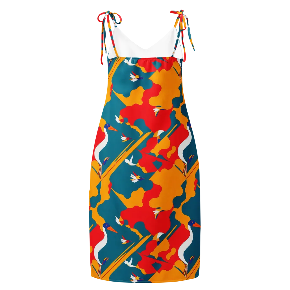Harlequin Aviary on Slip Dress — Back