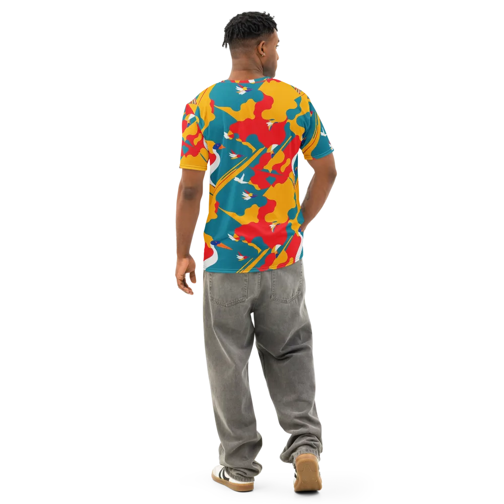 Harlequin Aviary on Men's Cotton Crew Neck T-Shirt — Back