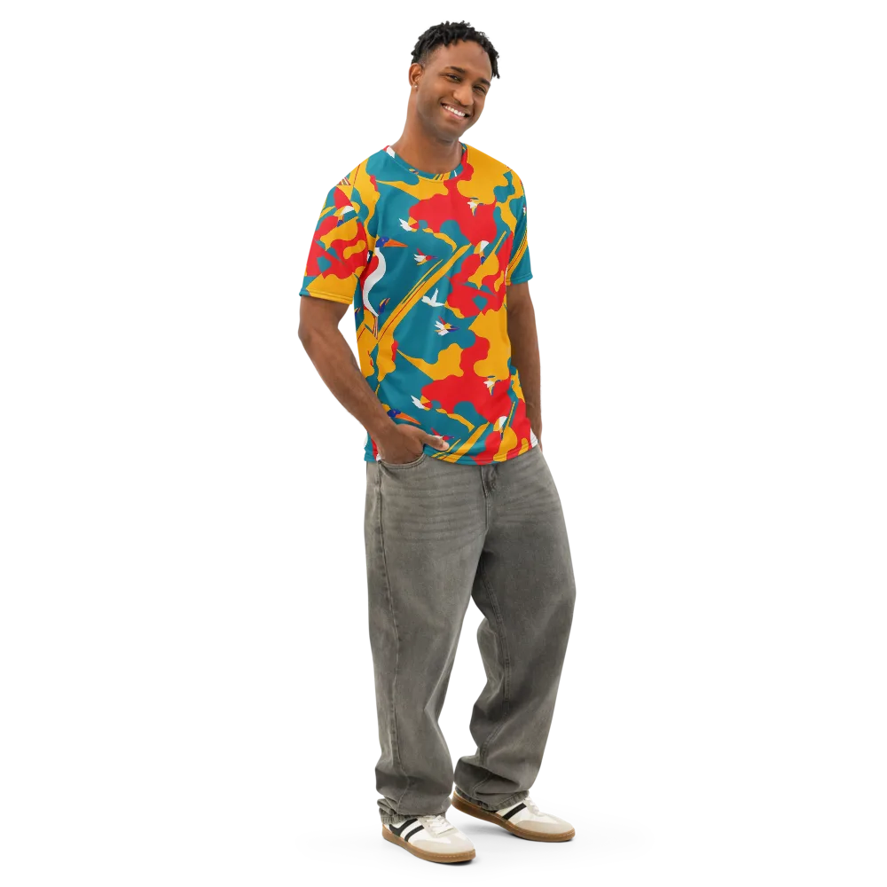 Harlequin Aviary on Men's Cotton Crew Neck T-Shirt — Right Front