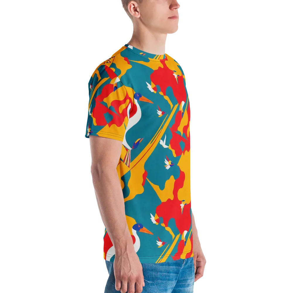 Harlequin Aviary on Men's Crew Neck T-Shirt — Right