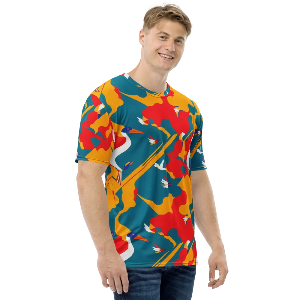 Harlequin Aviary on Men's Crew Neck T-Shirt — Right