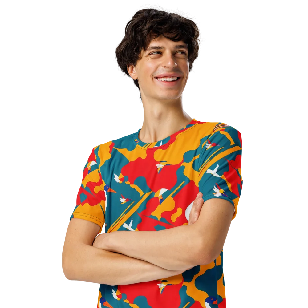 Harlequin Aviary on Men's Crew Neck T-Shirt — Left Front