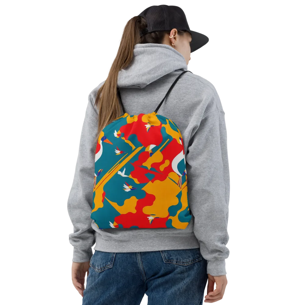 Harlequin Aviary on Drawstring Bag — Front