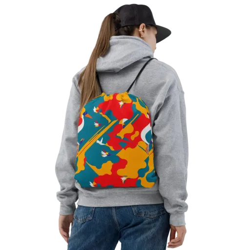 Harlequin Aviary on a Drawstring Bag