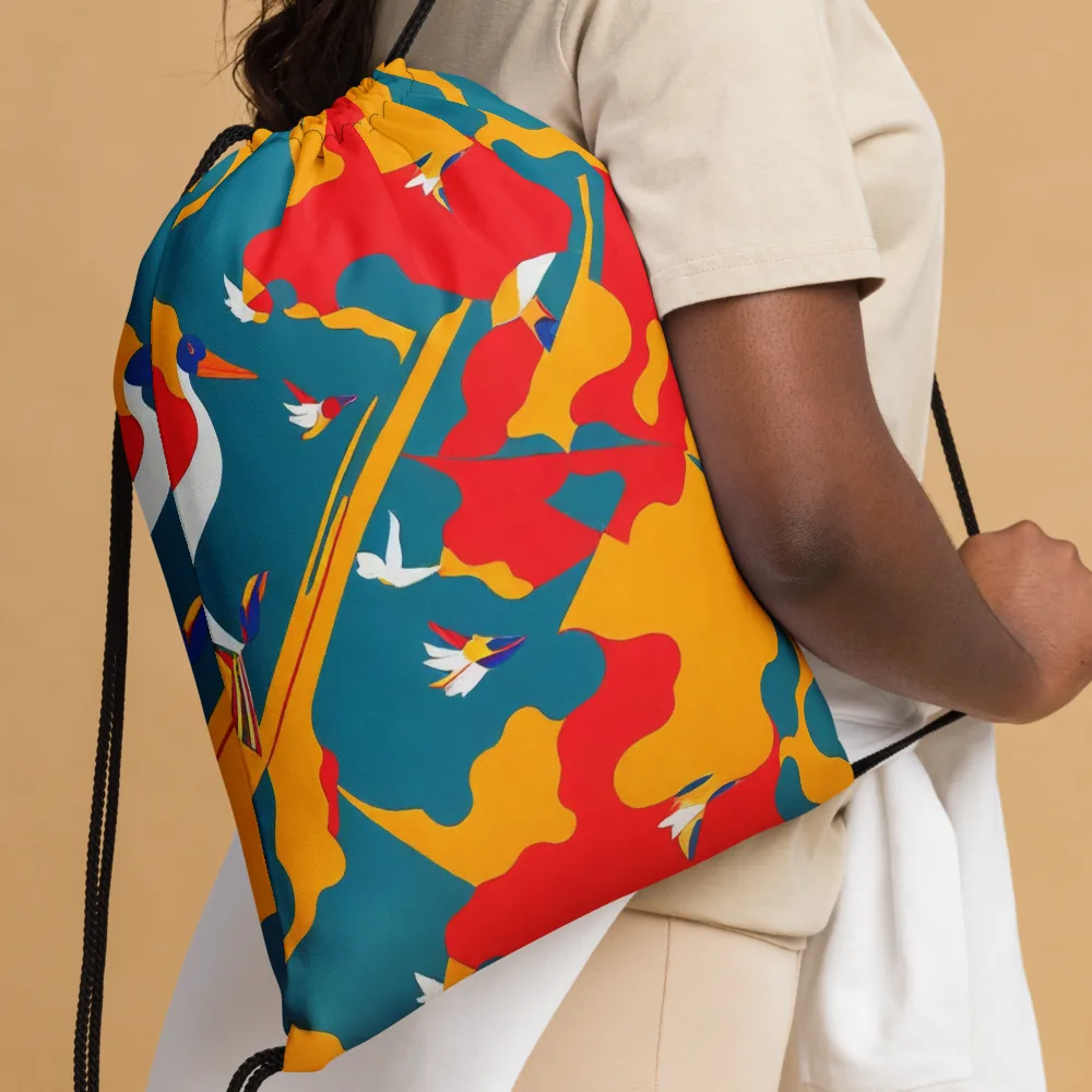 Harlequin Aviary on Drawstring Bag — Front
