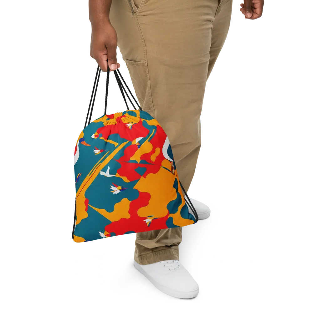 Harlequin Aviary on Drawstring Bag — Front