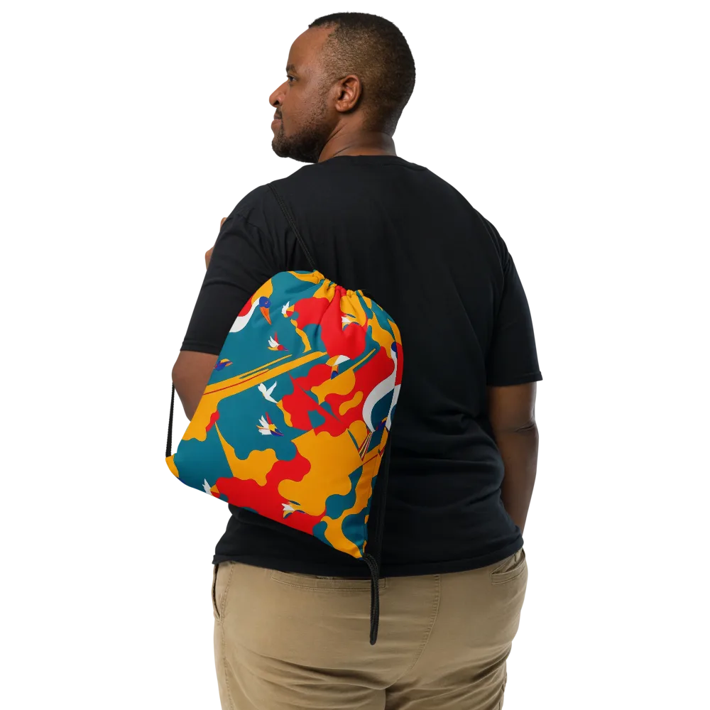 Harlequin Aviary on Drawstring Bag — Front