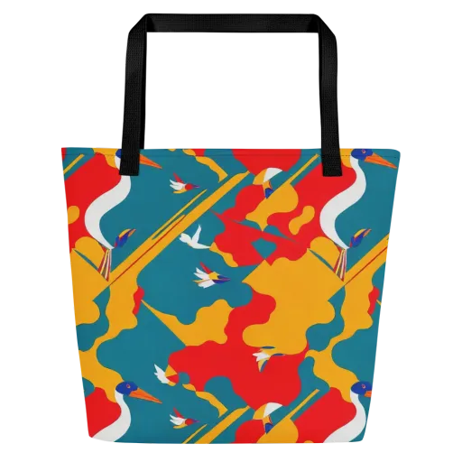Harlequin Aviary on a Large Tote Bag W/ Pocket