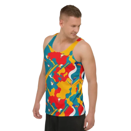 Harlequin Aviary on a Men's Tank Top