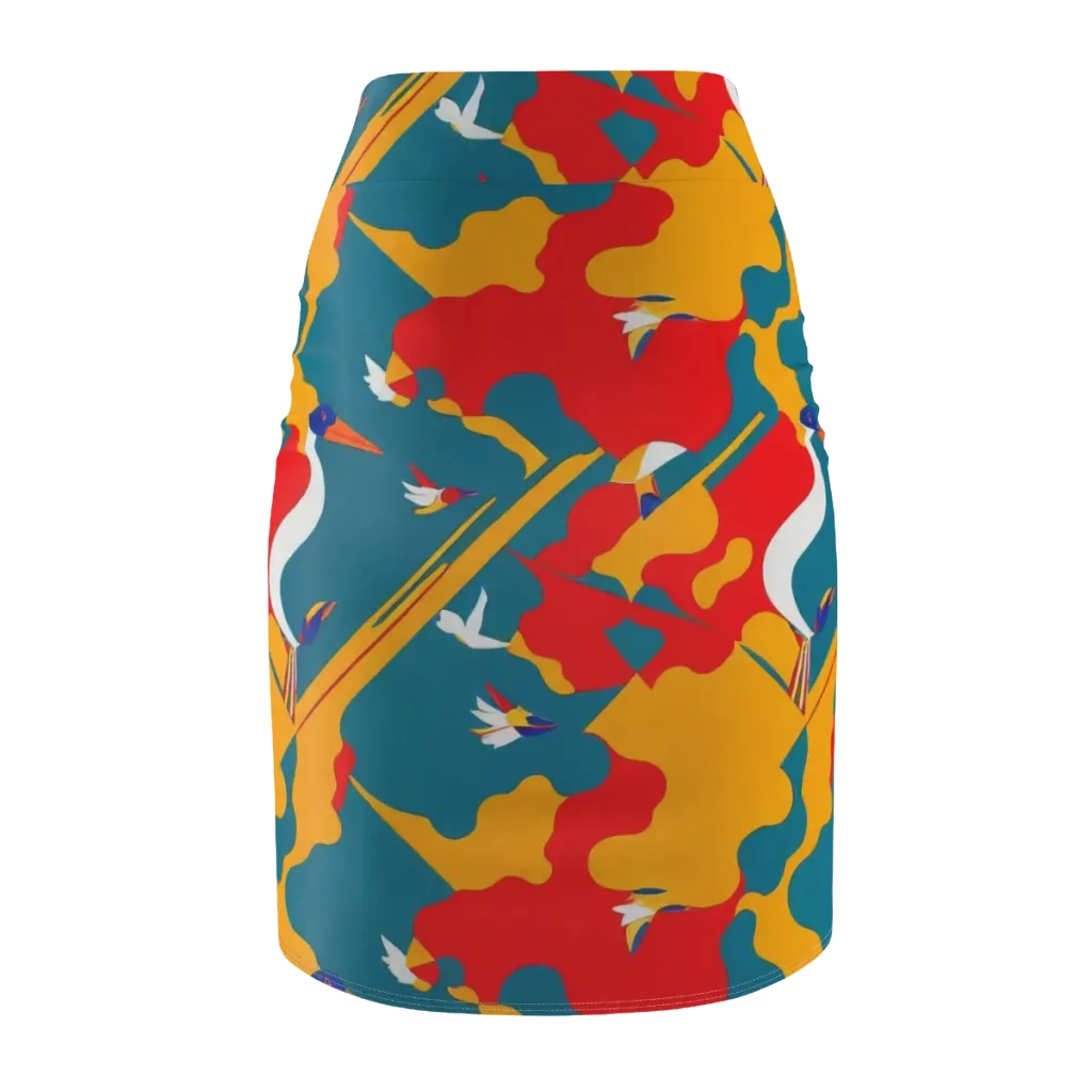 Harlequin Aviary on Pencil Skirt — Back