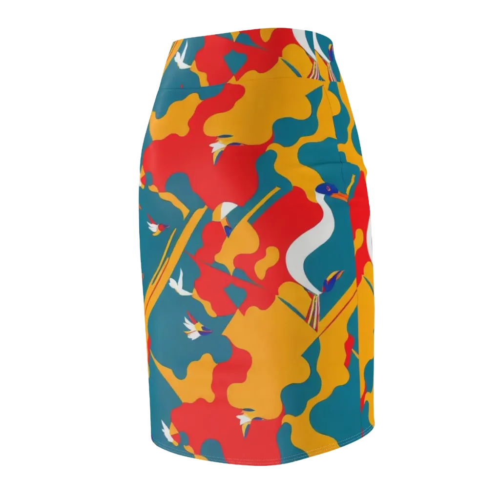 Harlequin Aviary on Pencil Skirt — Back Side