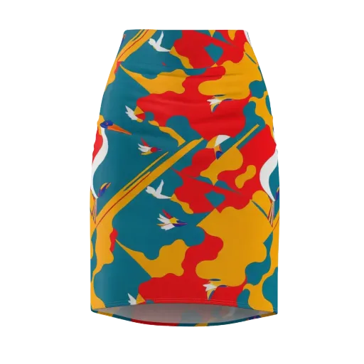 Harlequin Aviary on a Pencil Skirt