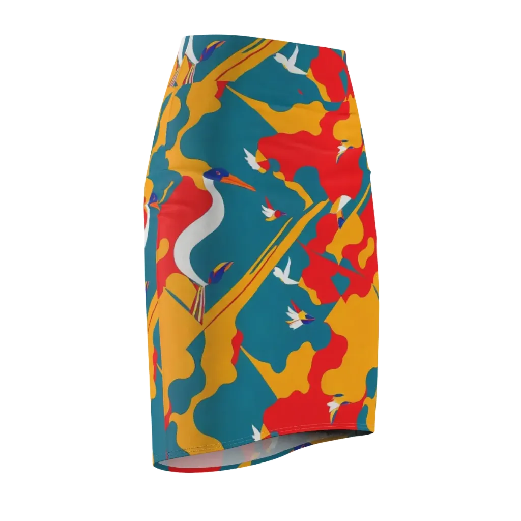 Harlequin Aviary on Pencil Skirt — Front Side