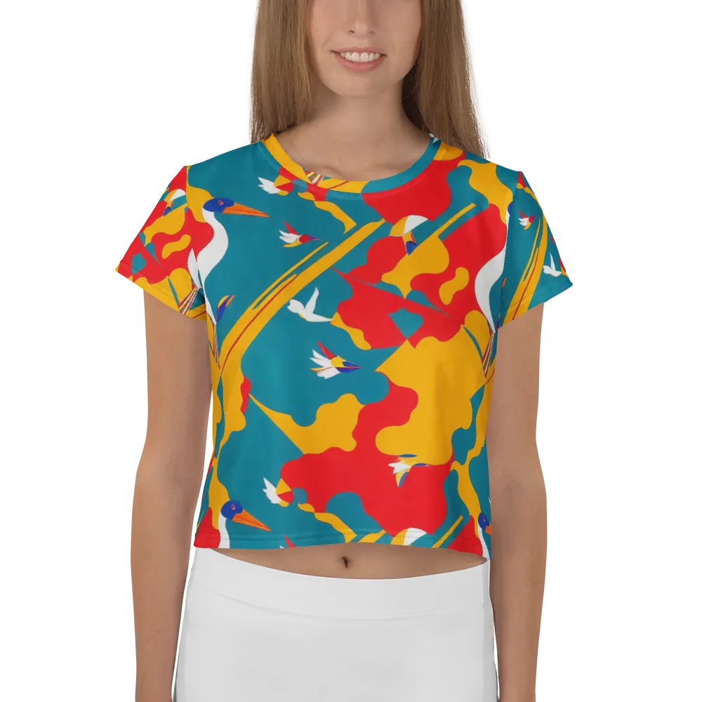 Harlequin Aviary on Crop Tee — Front