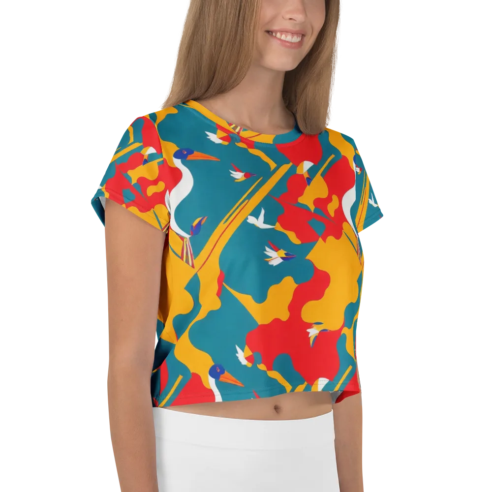 Harlequin Aviary on Crop Tee — Right
