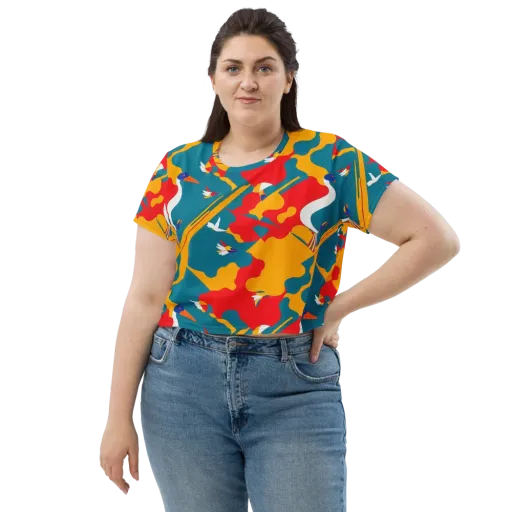 Harlequin Aviary on a Crop Tee