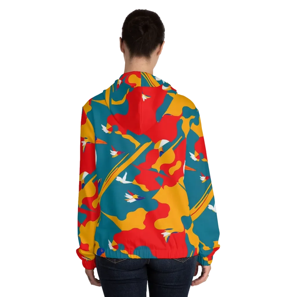 Harlequin Aviary on Women's Full-Zip Hoodie — Back On Person