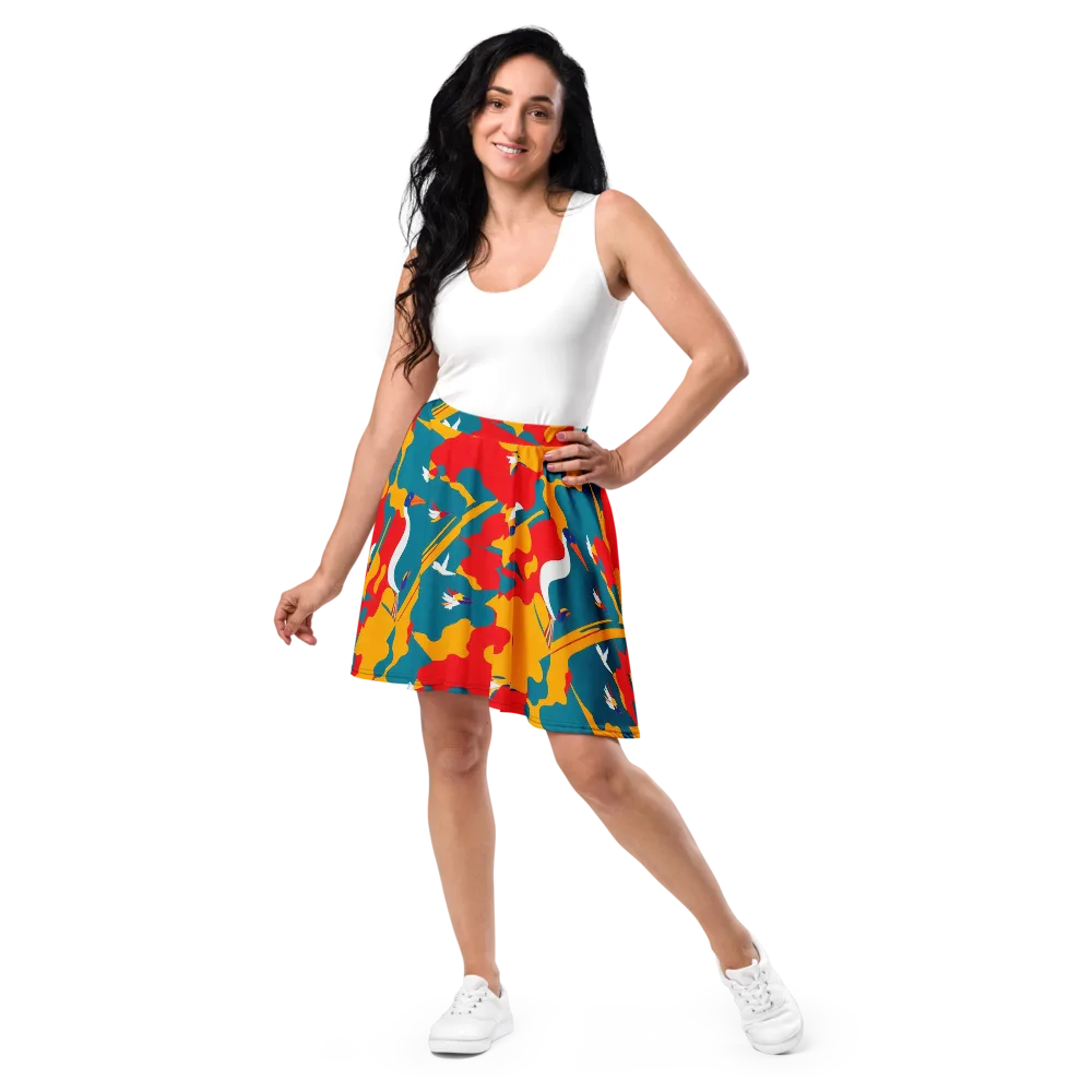 Harlequin Aviary on Skater Skirt — Front