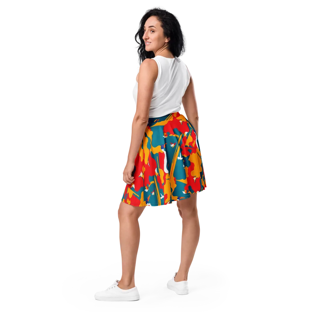 Harlequin Aviary on Skater Skirt — Back