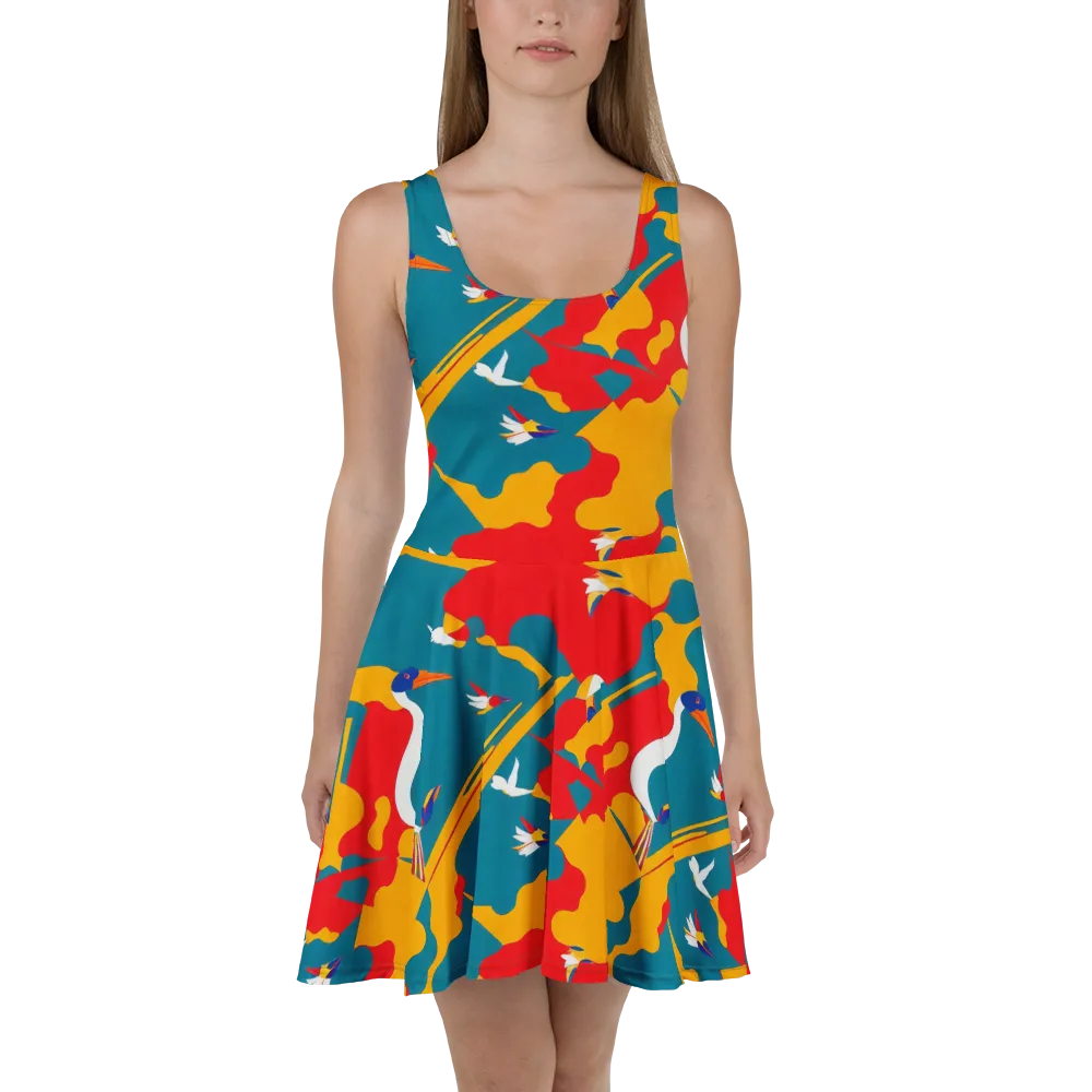 Harlequin Aviary on Skater Dress — Front