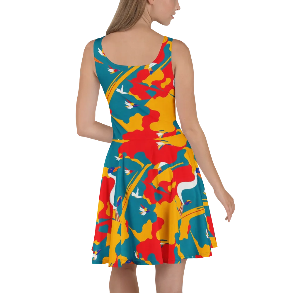 Harlequin Aviary on Skater Dress — Back