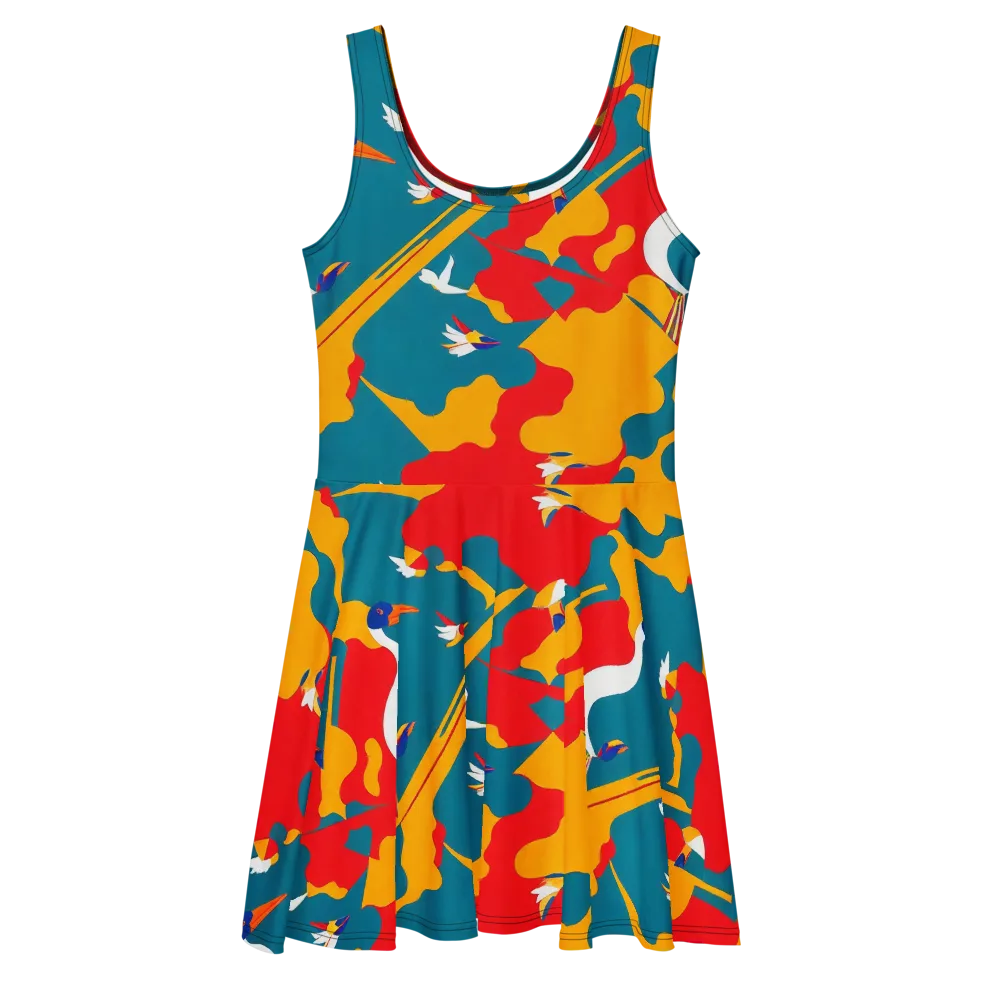 Harlequin Aviary on Skater Dress — Front