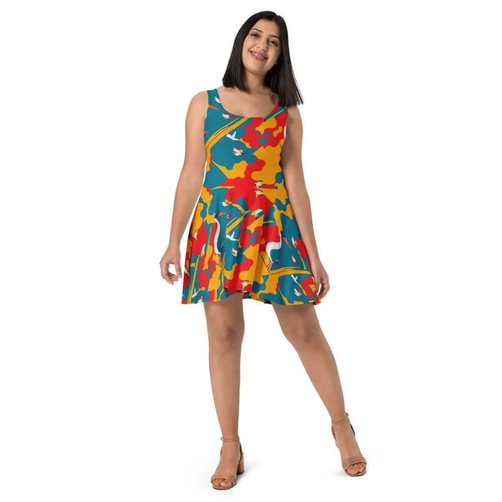 Harlequin Aviary on Skater Dress — Front