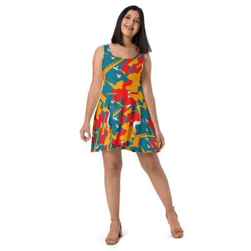 Harlequin Aviary on a Skater Dress