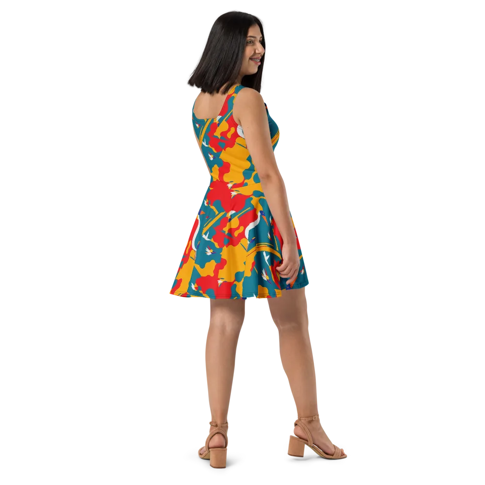 Harlequin Aviary on Skater Dress — Right